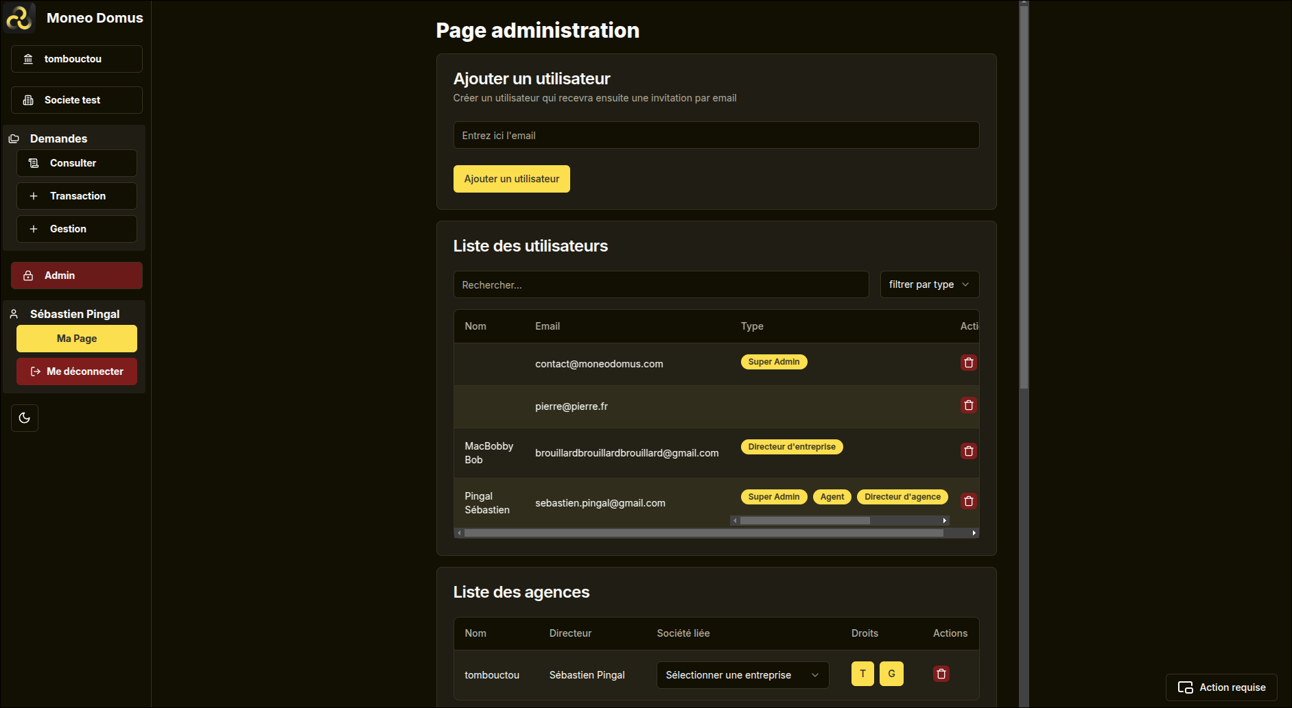 Moneo Domus - Page d'administration