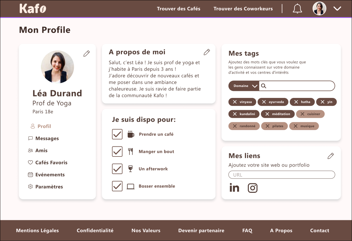 Kafo - Profil utilisateur